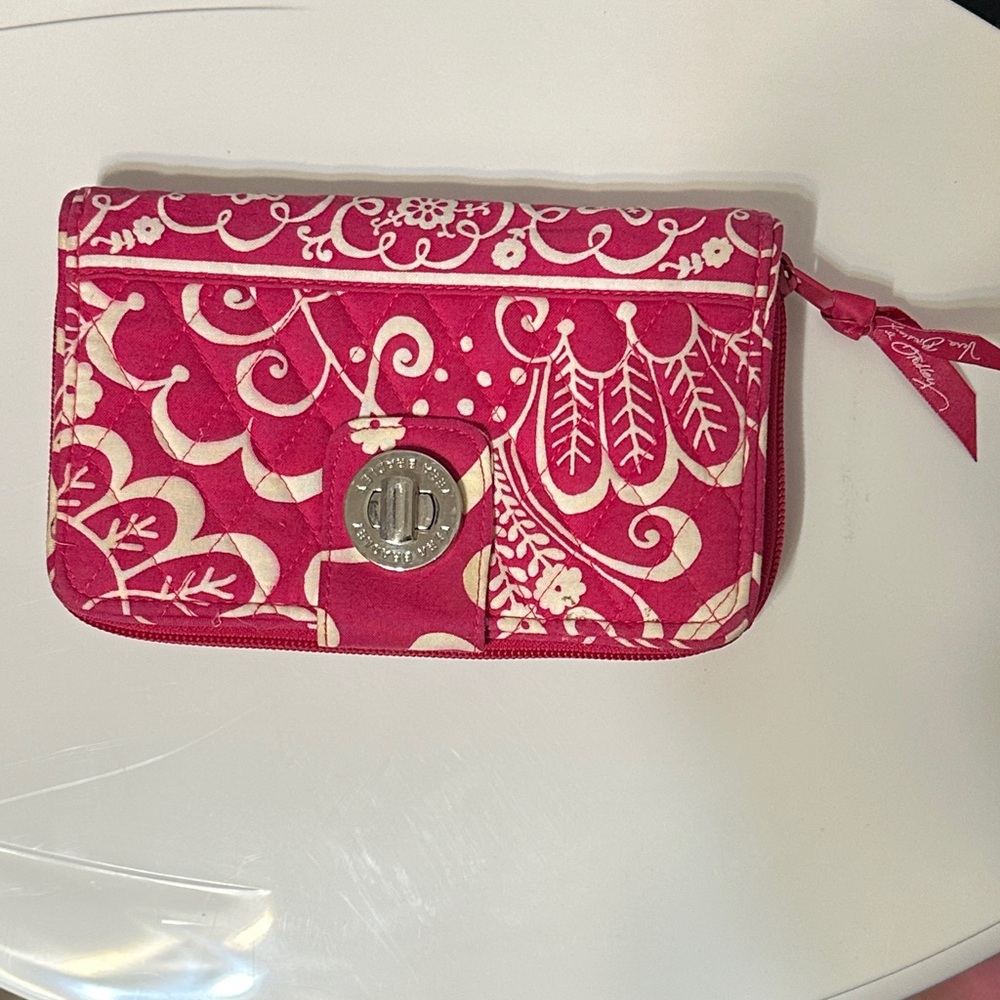 Vera Bradley hot pink and White twirly birds, Patterned opera Wallet